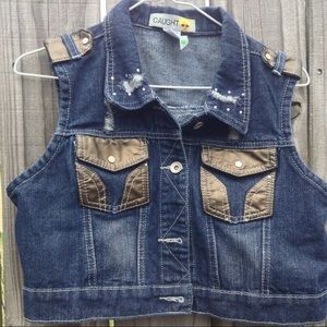 Caught girls brown faux leather trim